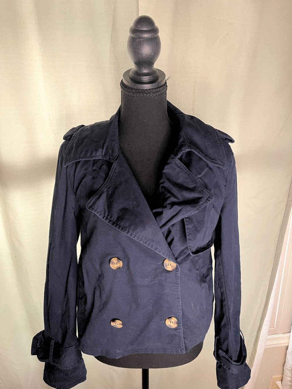Classic Double-Breasted Navy Blazer Jacket cotton blend